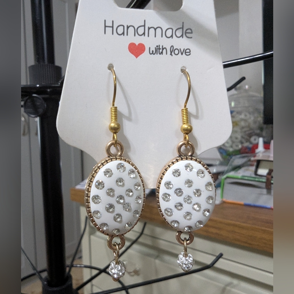 Gold and White Ceramic Disc Earrings